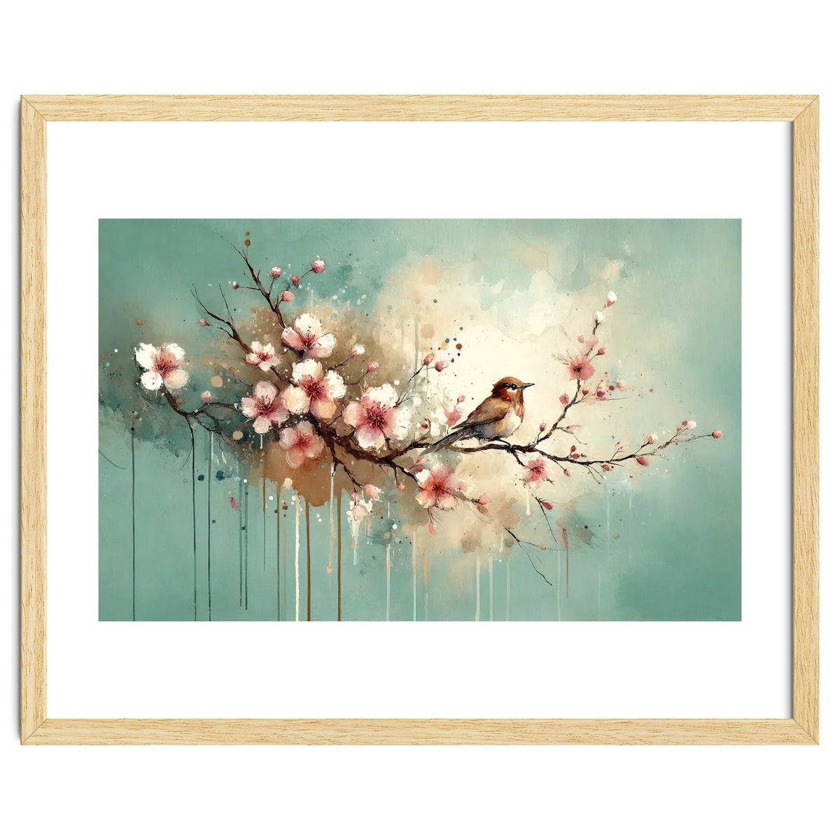 Bird Resting On Cherry Blossom Branch