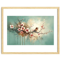 Bird Resting On Cherry Blossom Branch