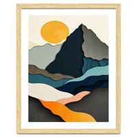 Minimalist Layered Mountain Landscape with Golden Sun