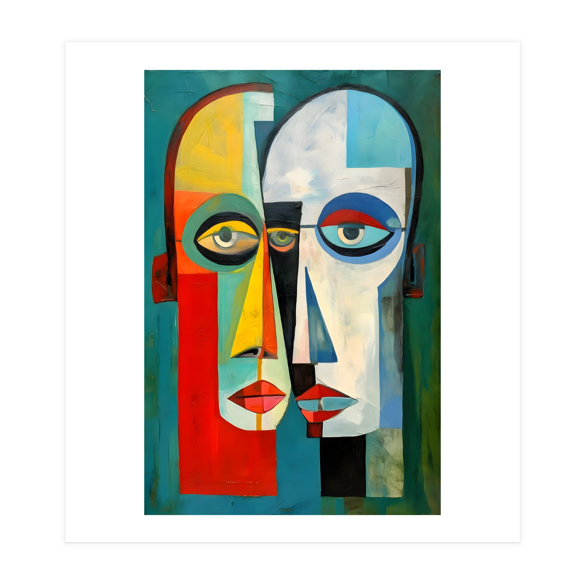 INSEPERABLE #02, Abstract robotic looking heads merged in bright vivid hues with emphasis on the eyes. (Print Only)