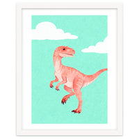 Velociraptor Watercolor Art, Cute Dino Nursery Print, Whimsical Dinosaur Illustration