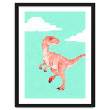 Velociraptor Watercolor Art, Cute Dino Nursery Print, Whimsical Dinosaur Illustration thumbnail