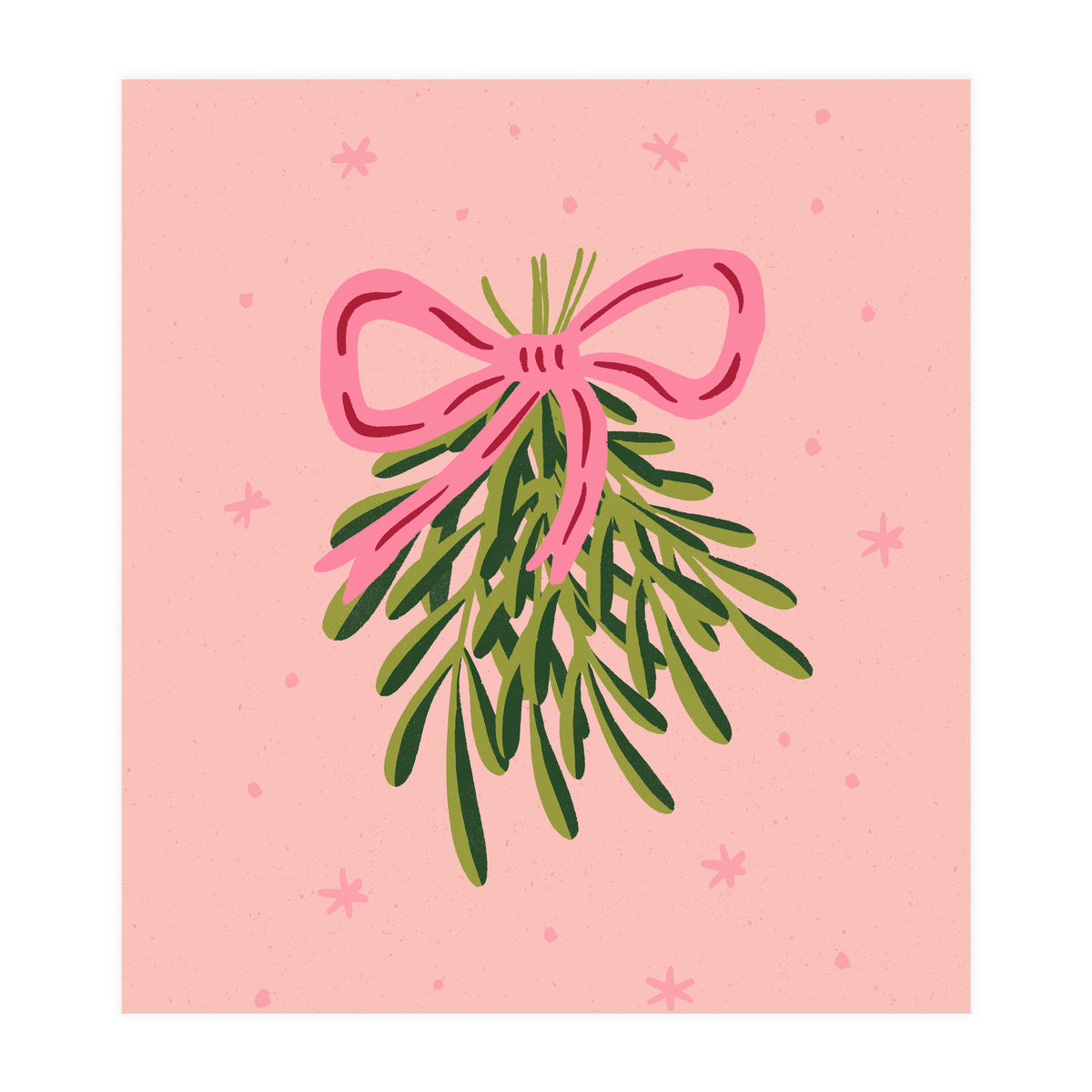 Mistletoe And Pink Bow (Print Only)
