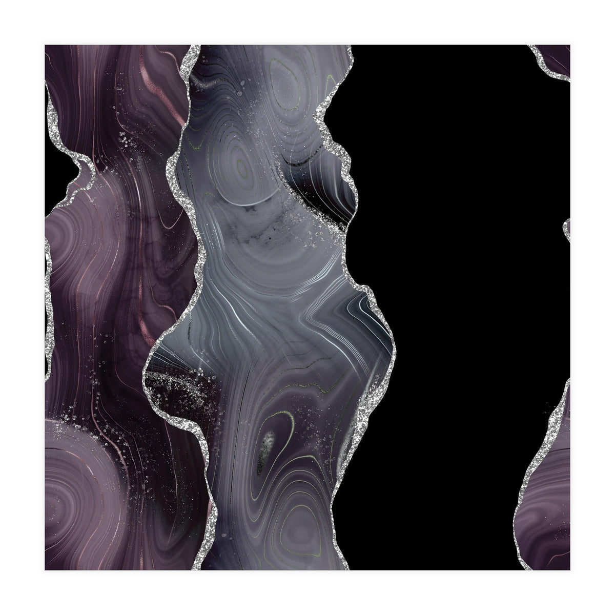 Black & Silver Glitter Agate Texture 02  (Print Only)