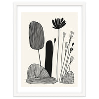 Abstract Black And White Botanical Illustration With Organic Shapes