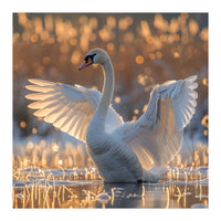 Swan Spreading Wings In Water Sunlight (Print Only)