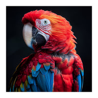 Scarlet Macaw Parrot Detailed Feather Close Up Portrait (Print Only)