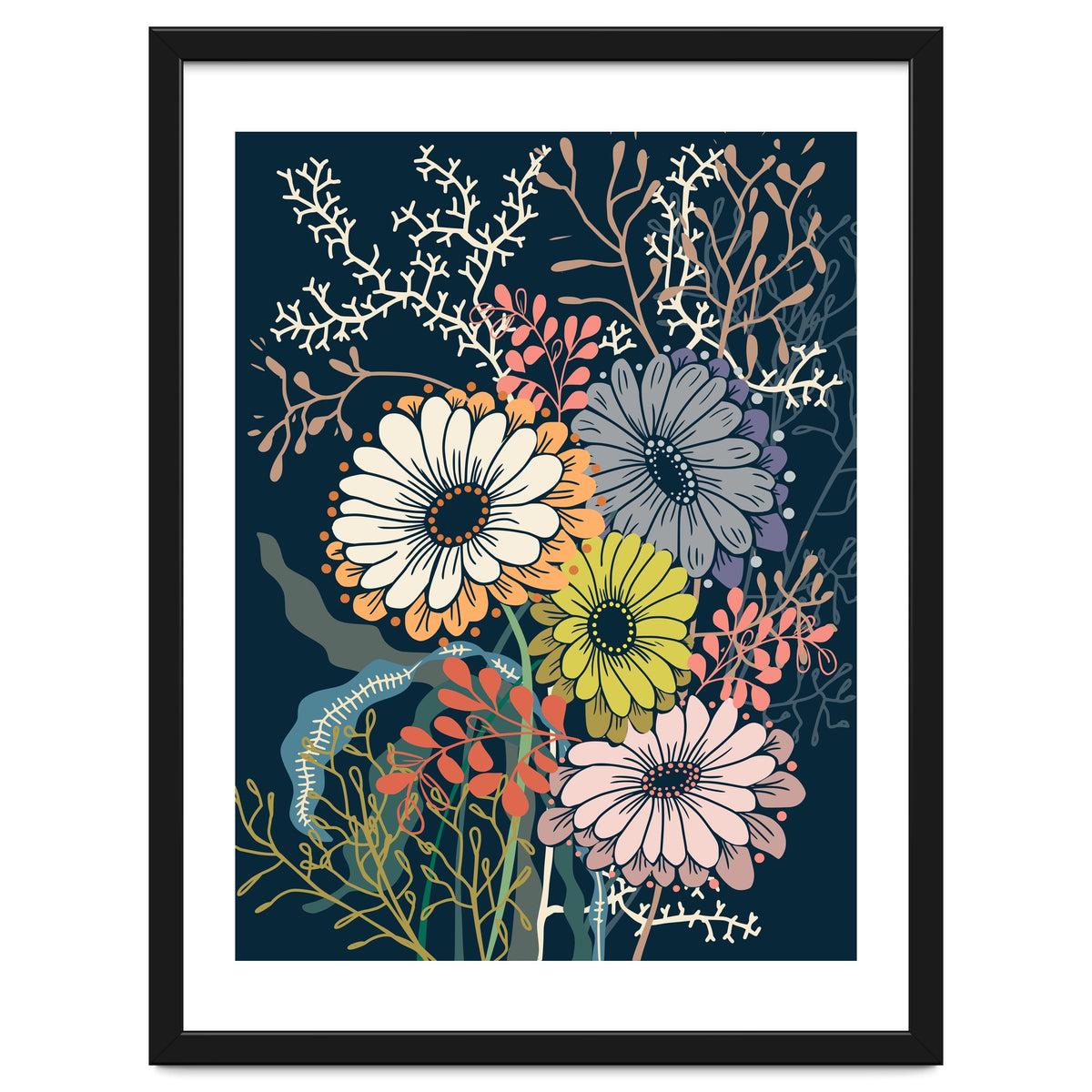 Springtime daisies dark blue