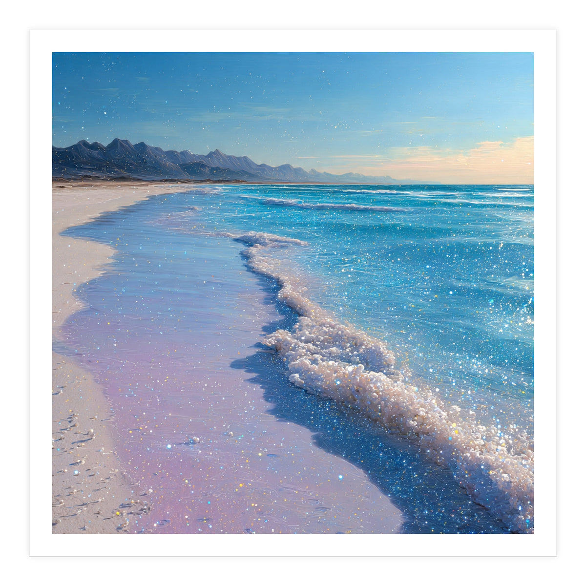 Sparkling Pastel Shoreline with Glittering Turquoise Waves (Print Only)
