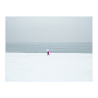 A walking woman in the winter snow beach (Print Only)