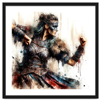 Viking Warrior Woman Watercolor Portrait