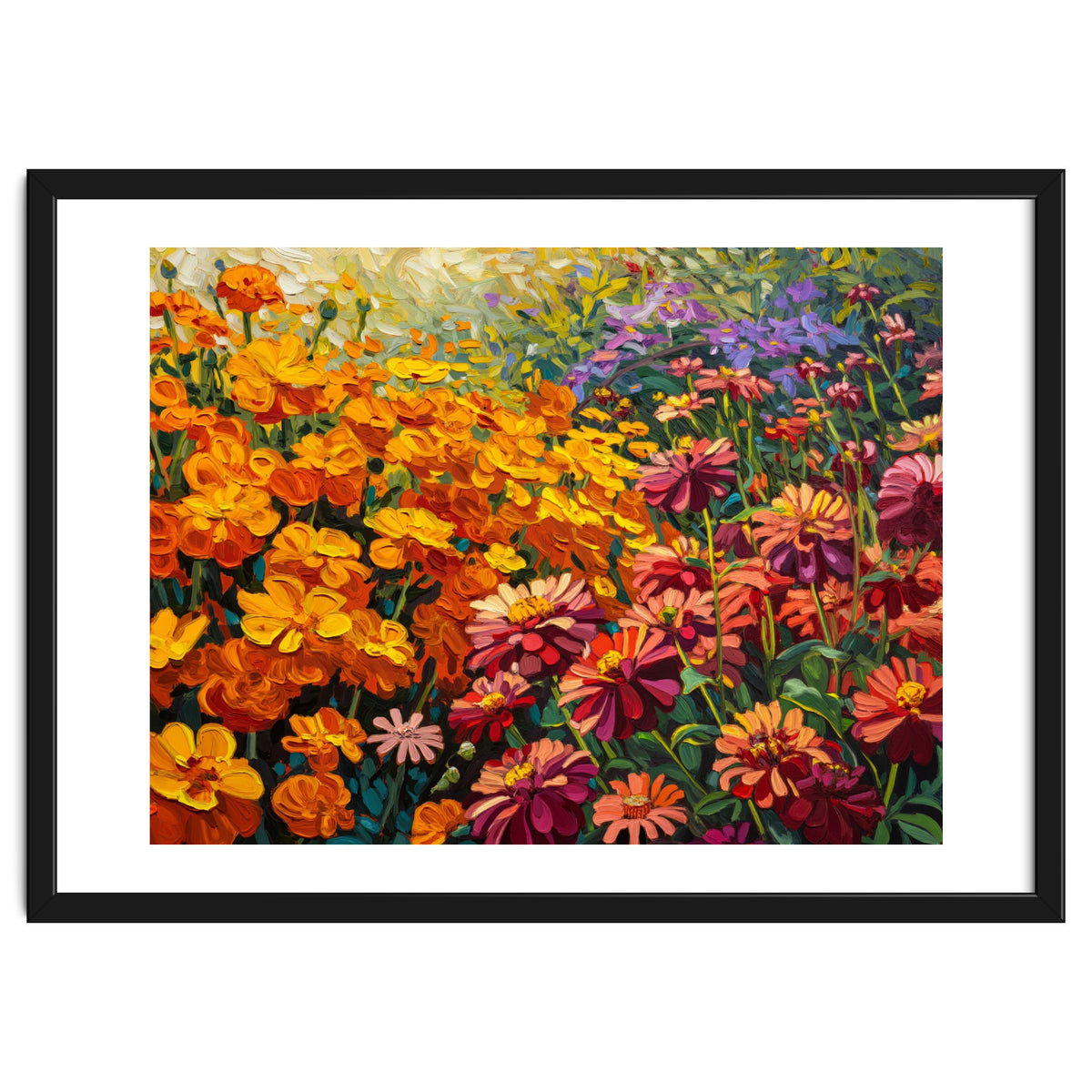 Radiant Summer Zinnia and Marigold Meadow Oil Painting