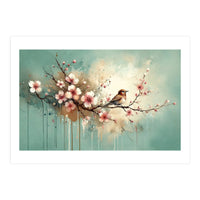 Bird Resting On Cherry Blossom Branch (Print Only)
