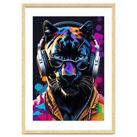 Panther In Headphones And Glasses