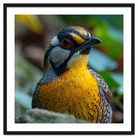 Close-up of a Yellow Bird featuring a Striking Red eye