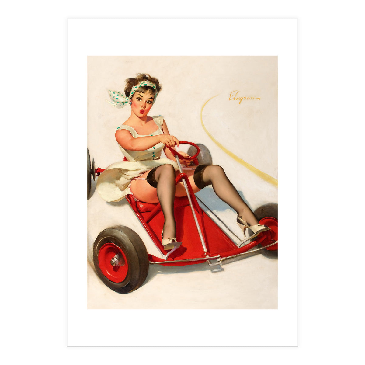 Pinup Sexy Girl On A Go Cart Car (Print Only)