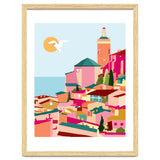 Crimson Rouge, Colorful Architecture Buildings, Greece Cityscape Skyline, Seagull Travel Summer Eclectic Bohemian Pop Of Color Positivity thumbnail