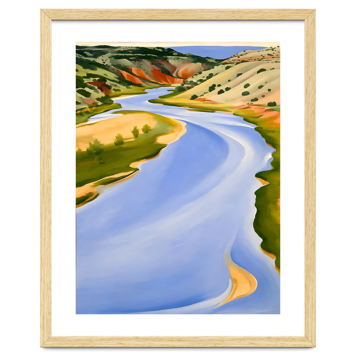 Georgia O’Keeffe – Chama River, Ghost Ranch (1937) | Serene Southwestern Landscape in Bold Modernist Forms
