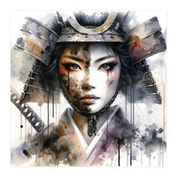 Ink Veil Asian Warrior Woman Portrait (Print Only)