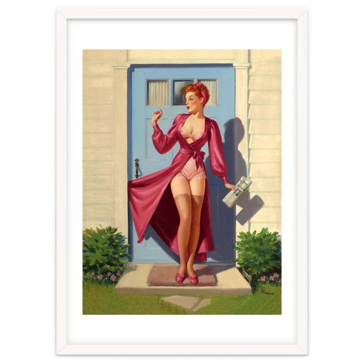 Pinup Girl With Accident At Her Door