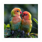 Lovebirds Pair Perched On Mossy Branch Outdoors (Print Only) thumbnail
