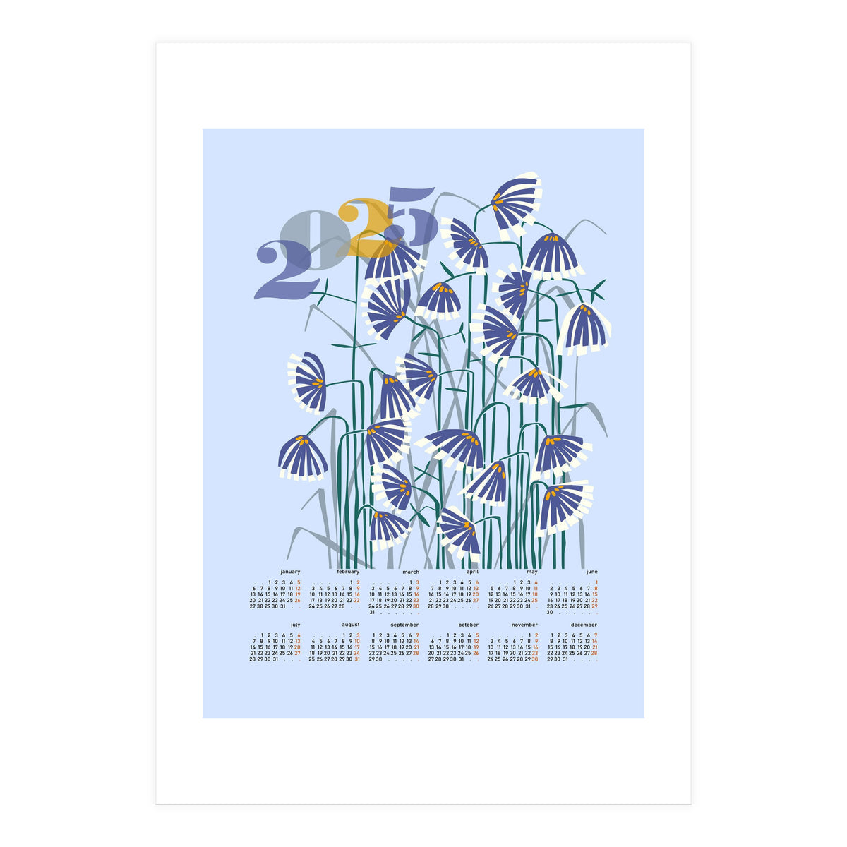 calendar 2025 pastel light blue (Print Only)