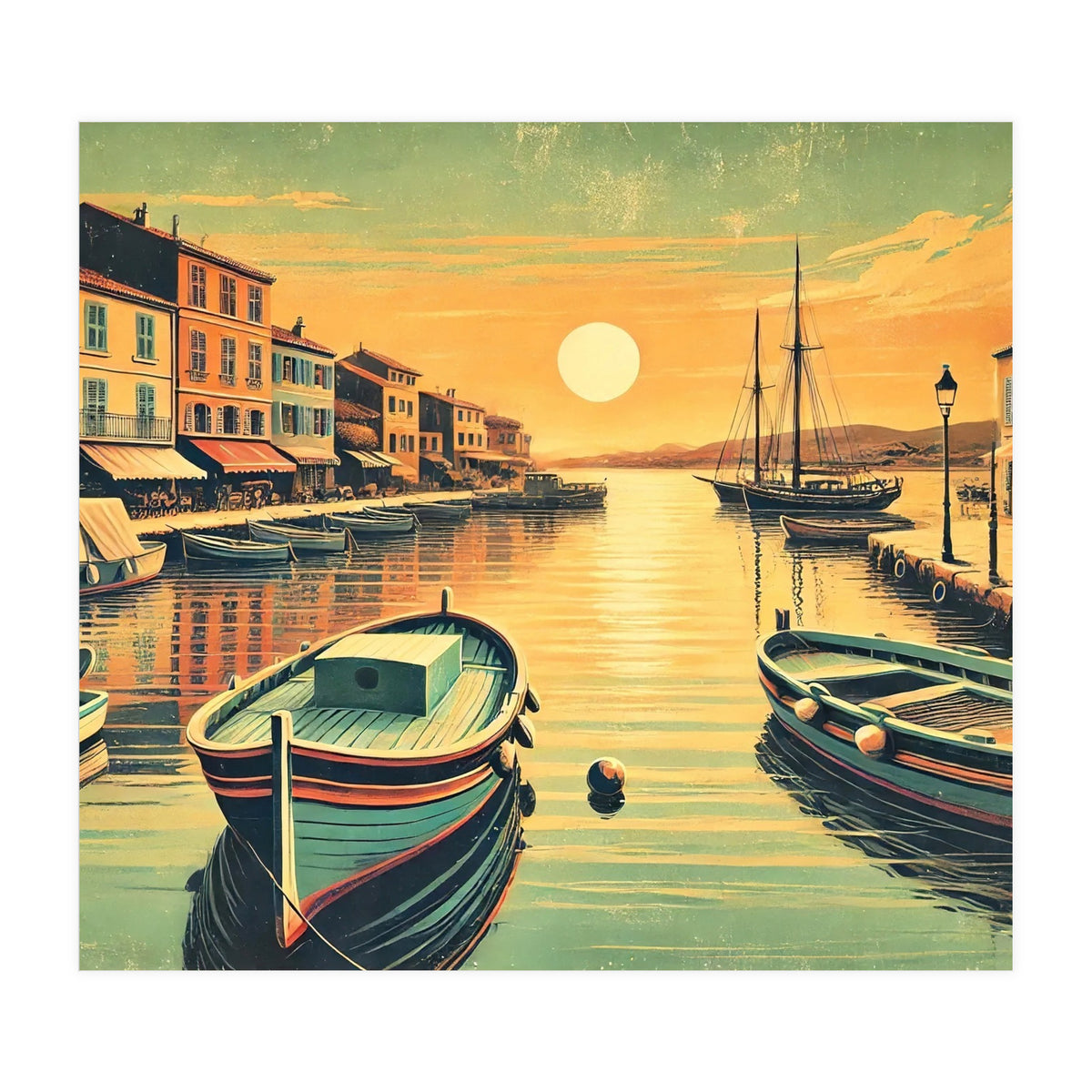 Vintage Harbor Sunset Poster (Print Only)