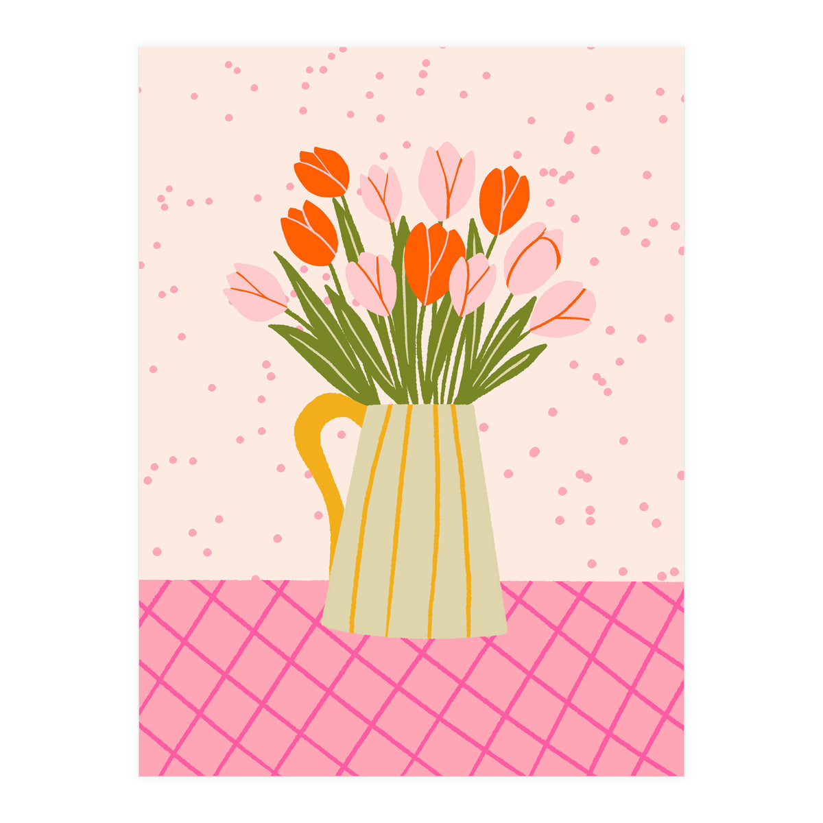 Tulips in a vase - pink and orange (Print Only)
