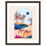 The Arabian Desert, Nature Landscape Travel Illustration, Camels Eclectic Sand Dunes Dubai Palm, Sahara Middle East Hot Summer Animals Bohemian thumbnail
