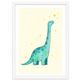 Cute Brontosaurus Watercolor Art, Whimsical Dinosaur Nursery Print, Starry Dino Illustration thumbnail