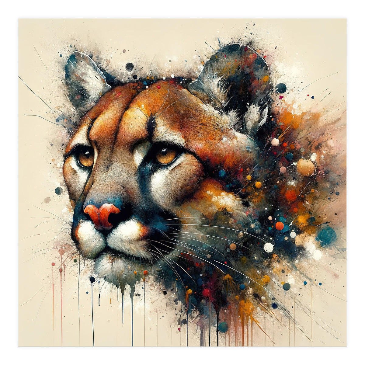 Watercolor Cougar Portrait (Print Only)