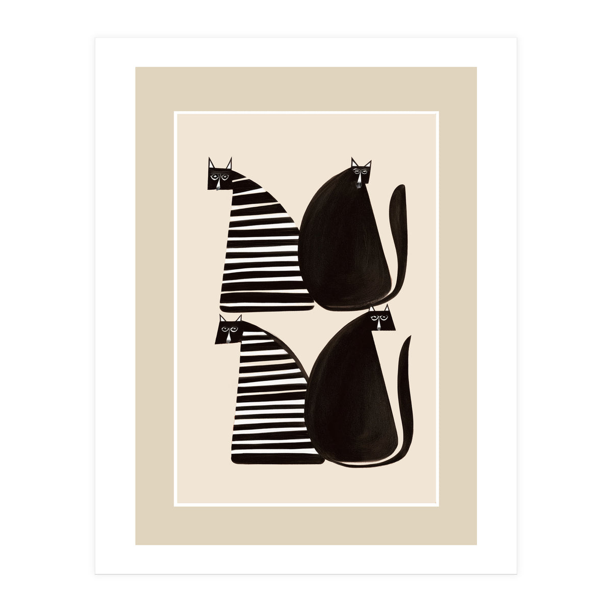 Minimalist Cats In Black And White (Print Only)