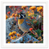 Bird Perched On A Rock With Flowers thumbnail