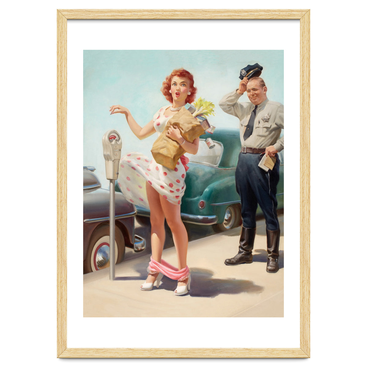 Sexy Pinup Shopping Girl And A Sudden Wind