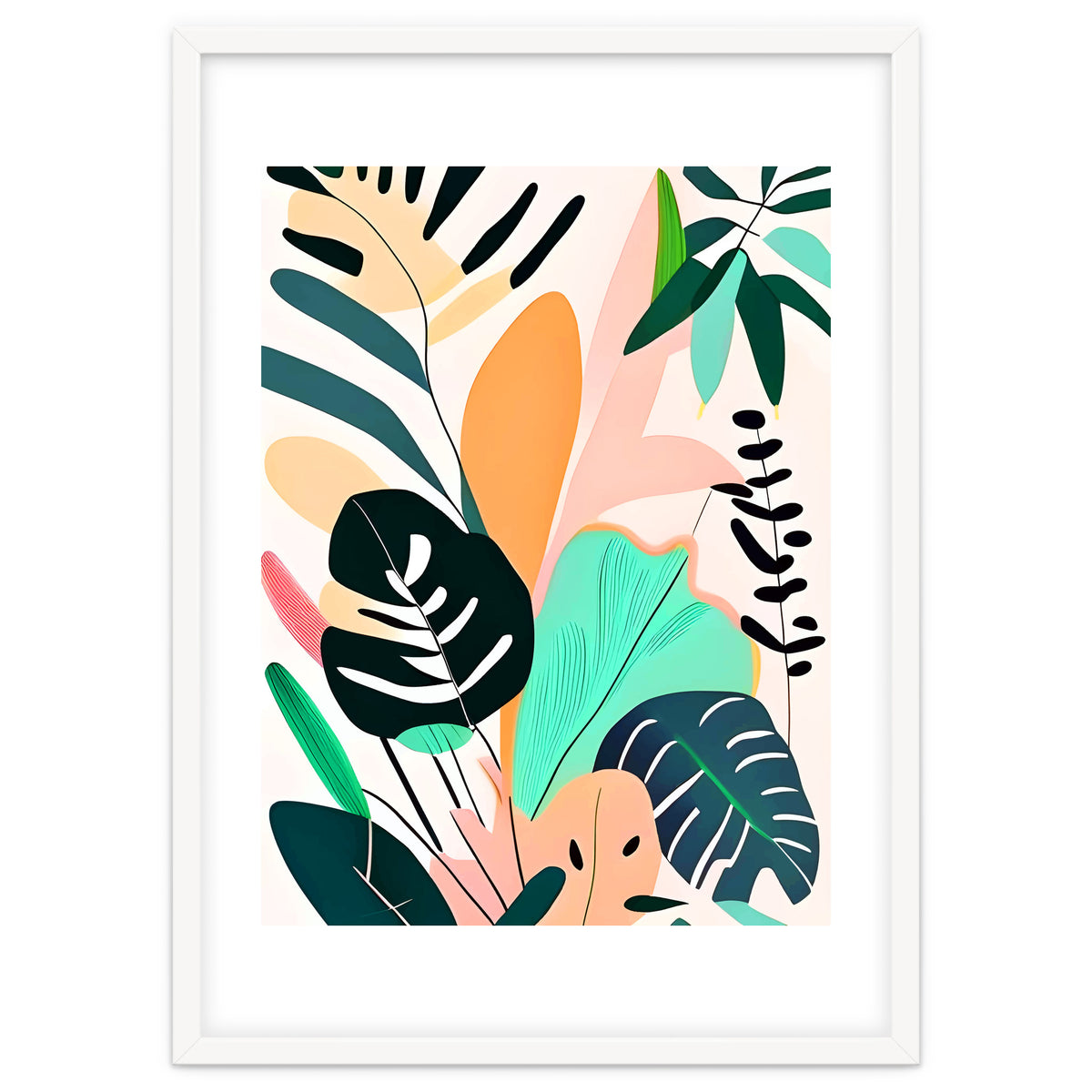 Pastello, Tropical Pastel Jungle, Botanical Neutral Muted Colors, Nature Plants Drawing Monstera, Exotic Bohemian Summer