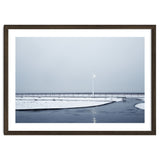 Street light turned on the winter snow street thumbnail