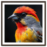 Close Up Of Colorful Bird With Red Orange Yellow Feathers thumbnail