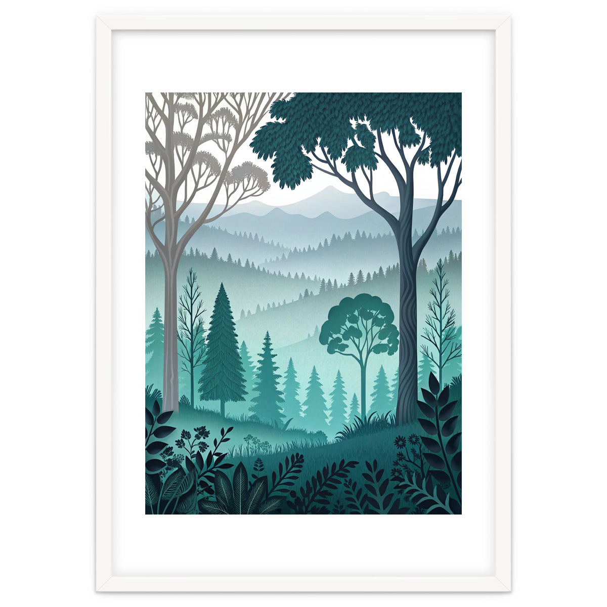 Vibrant Silhouettes in the Misty Teal Highlands