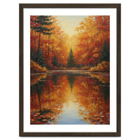 Golden Autumn Reflection: Impasto Forest Landscape