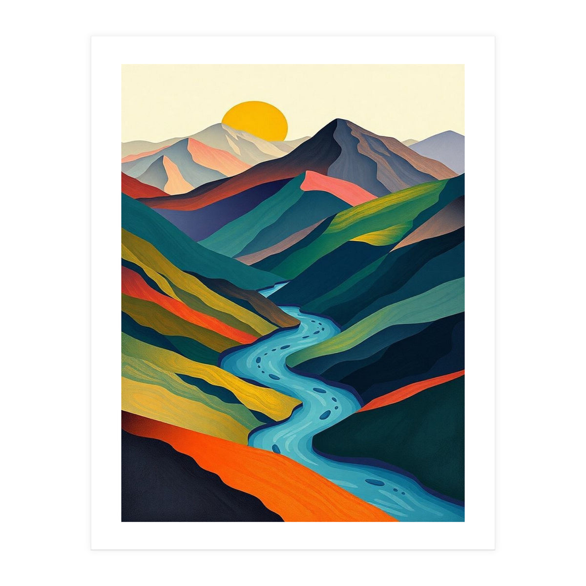 Minimalist Mountain River Landscape (Print Only)