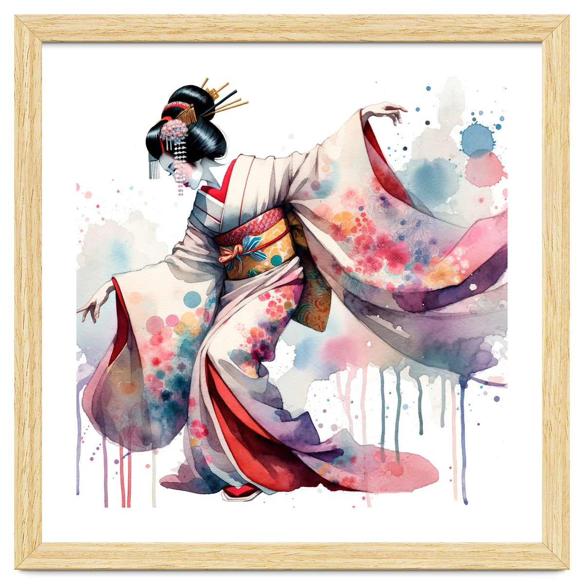 Geisha Dancer With Flowing Kimono