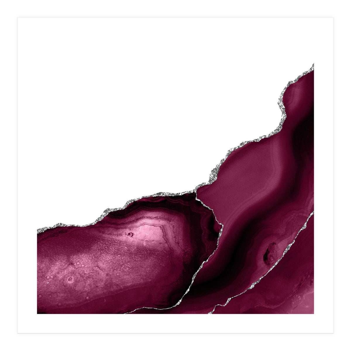 Burgundy & Silver Agate Texture 12  (Print Only)