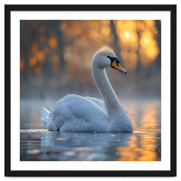 Beautiful Swan Floating On Water At Sunset