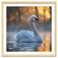 Beautiful Swan Floating On Water At Sunset