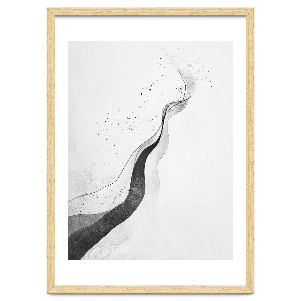 Abstract Black And White Ink Flowing Lines With Splatter