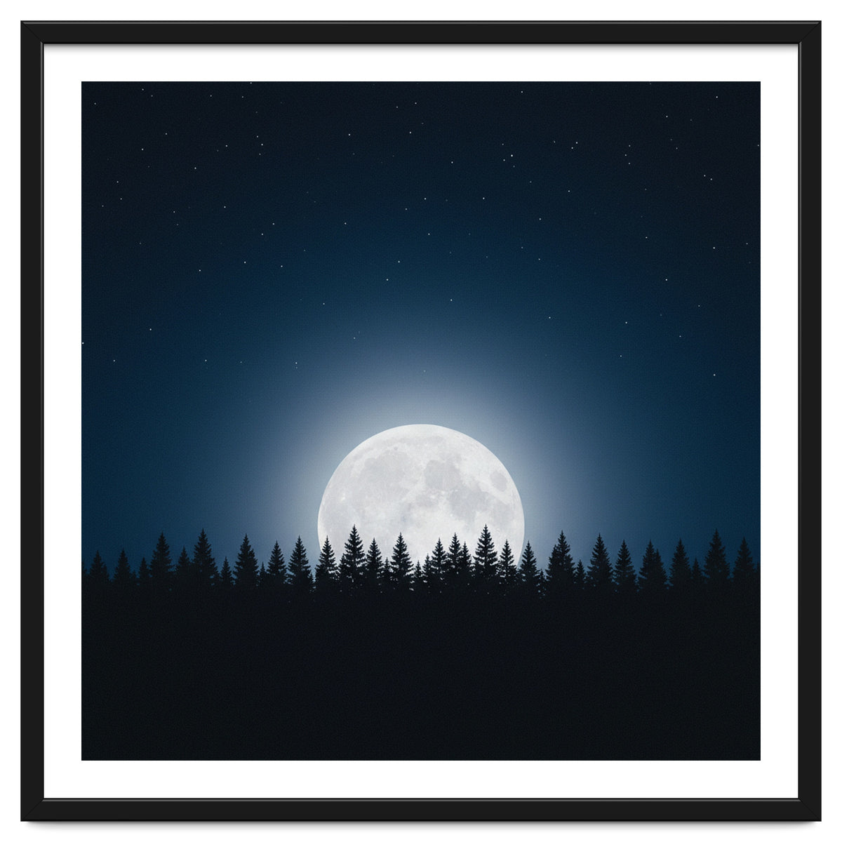 Midnight Serenity: Full Moon Over Forest Silhouettes