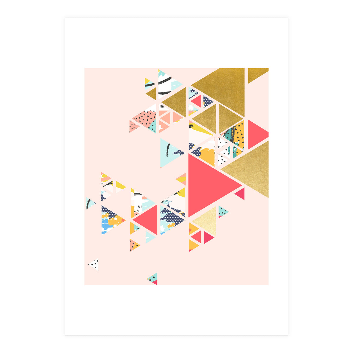 Gold Abstraction, Abstract Eclectic Colorful Geometrical, Blush Pastel Metallic Chic Graphic Design (Print Only)