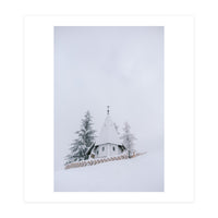 The white church on the snowy mountain (Print Only)