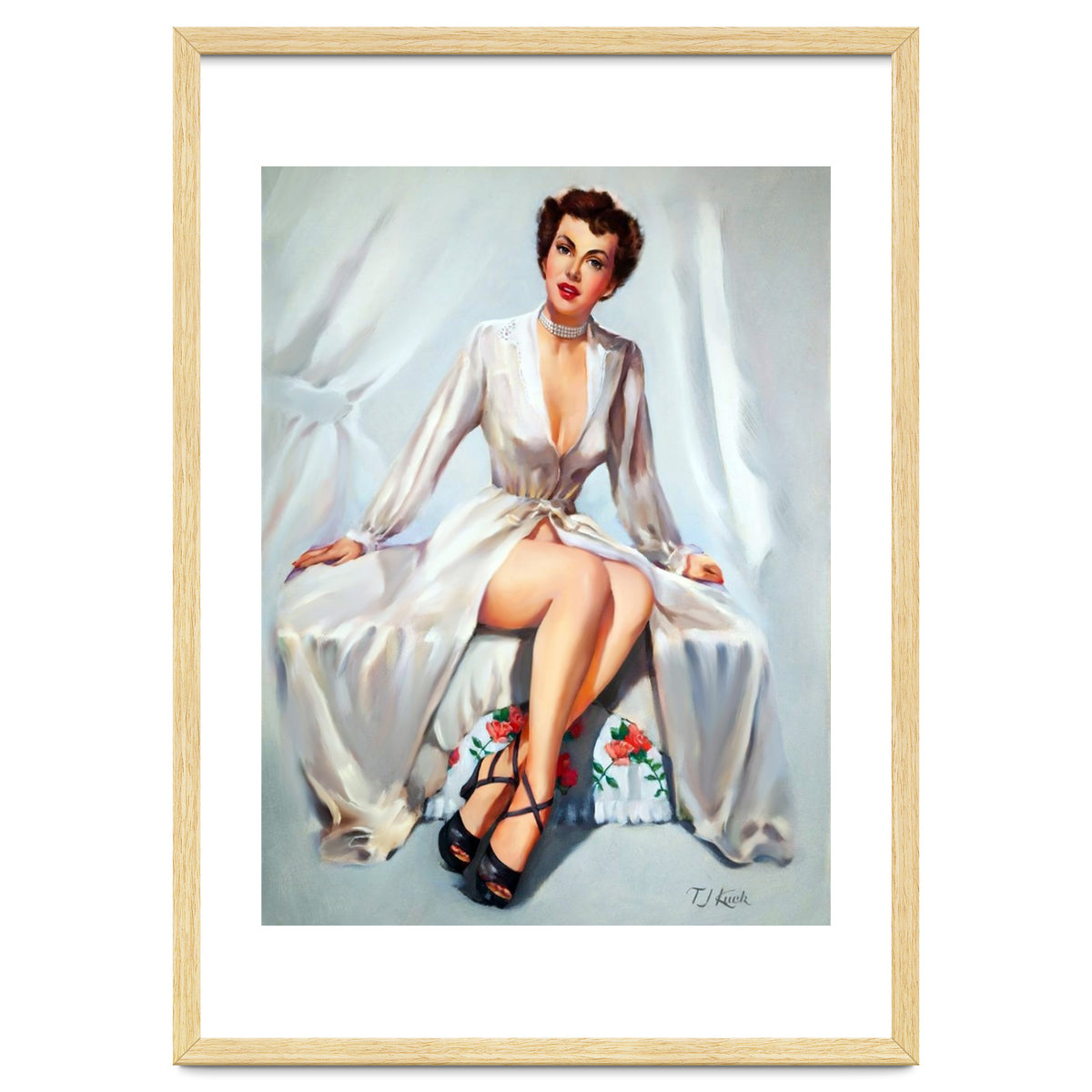 Beautiful Sexy Pinup In Posing Long White Dress