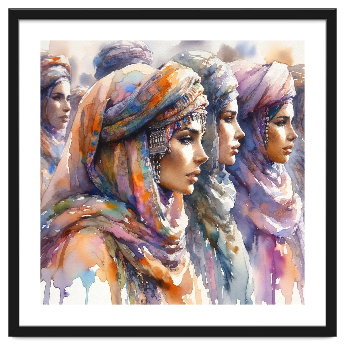 Tuareg Women Procession Watercolor